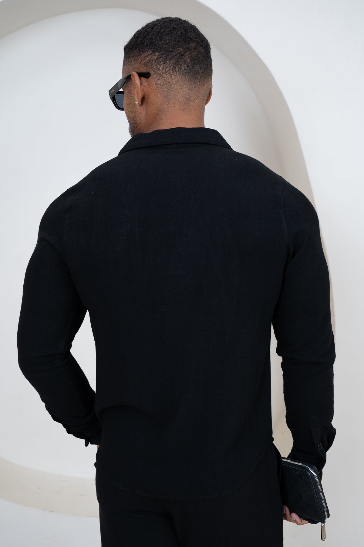 Linen Long Sleeve Resort Shirt - Black