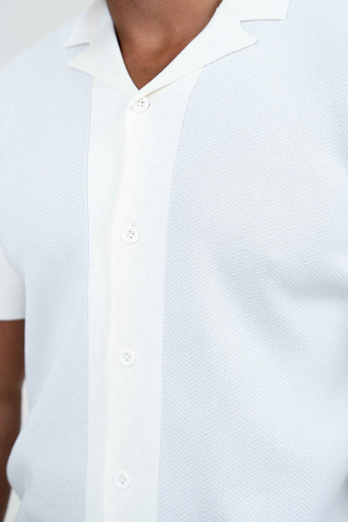 Herringbone Premium Knit Shirt - Grey/White