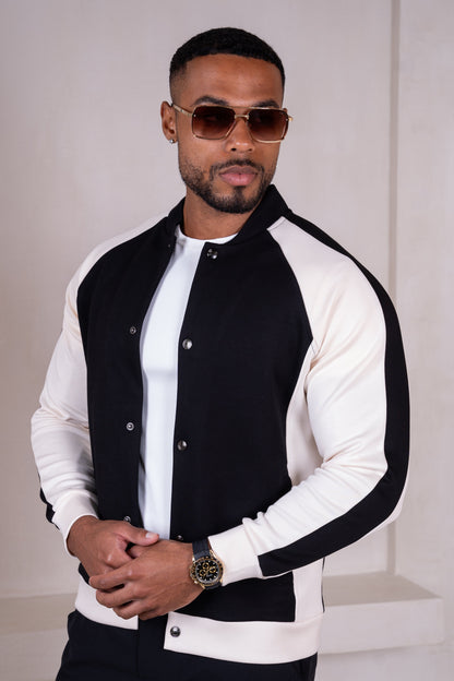 Panelled Scuba Varsity Jacket - Black