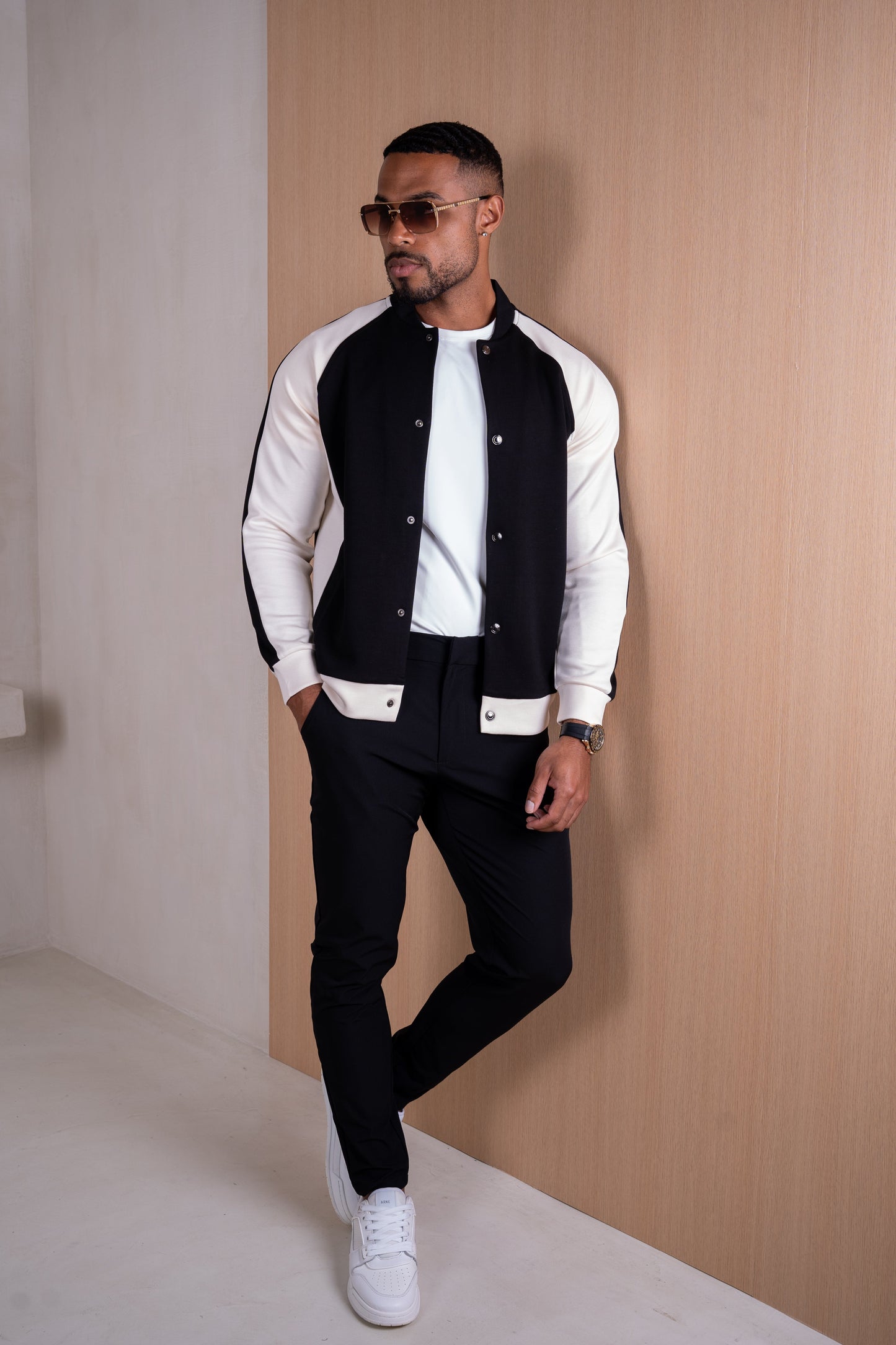 Panelled Scuba Varsity Jacket - Black