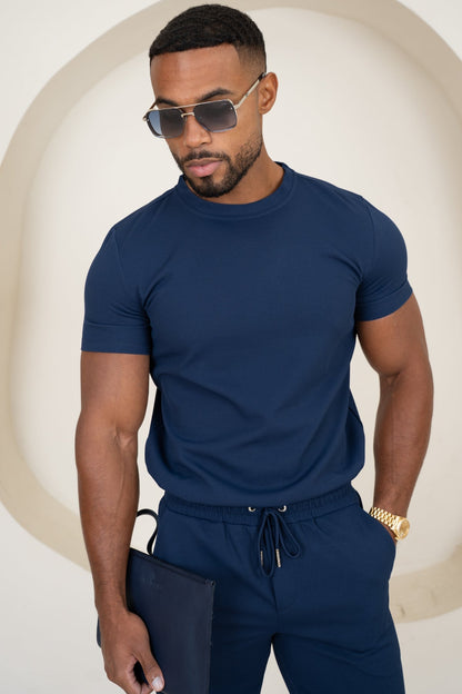 Waffle Knit Slim Fit T-Shirt - Navy